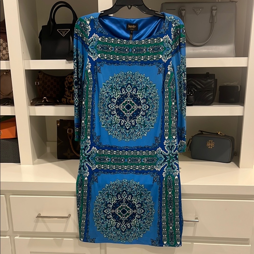 Laundry By Shelli Segal Blue Sheath Dress 3/4 Sleeve Night Out